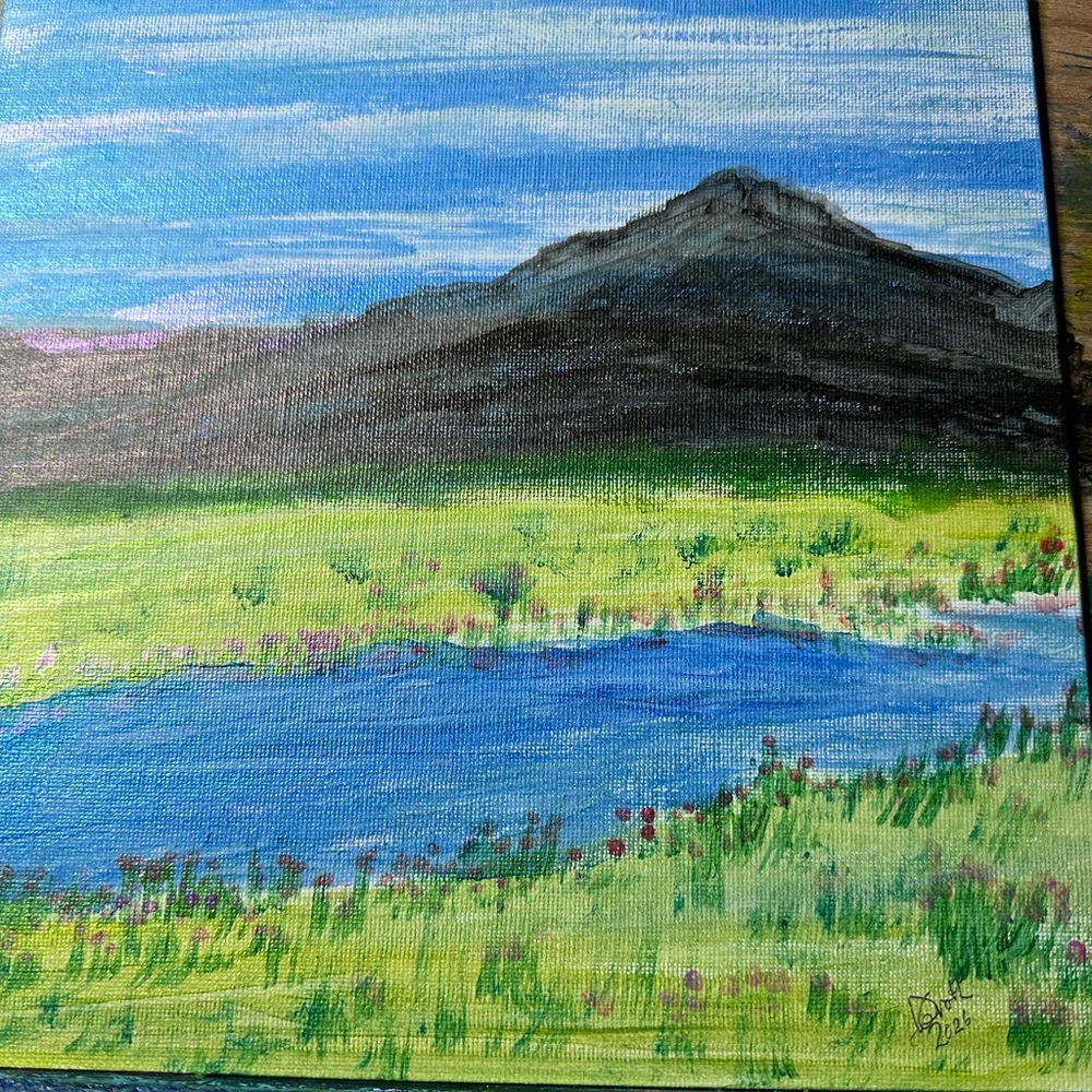 Tranquil Mountain Vista Canvas with Blue and Green Hues